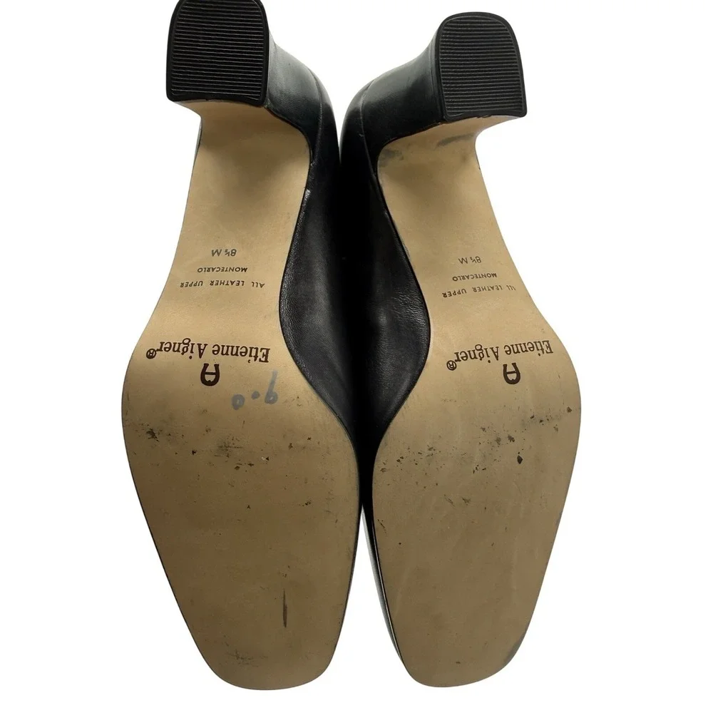 Etienne Aigner Montecarlo Pumps Womens 8.5 Black Excellent‎ Leather Gold Logo